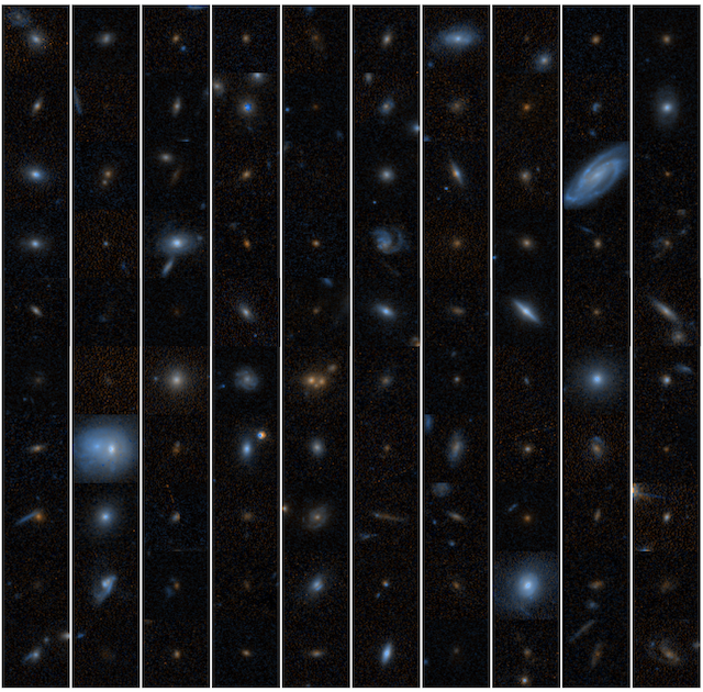 Images of galaxies in COSMOS-DASH showing a wide variety of shapes.