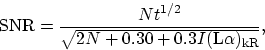 \begin{displaymath}
{\rm SNR}={Nt^{1/2}\over\sqrt{2N+0.30+0.3I({\rm L}\alpha)_{\rm kR}}},\end{displaymath}