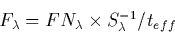 \begin{displaymath}
F_{\lambda} = FN_{\lambda} \times S_{\lambda}^{-1} / t_{eff} \end{displaymath}