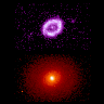 Giant Ring of hot stars (UV) and disk of galaxy (Red)